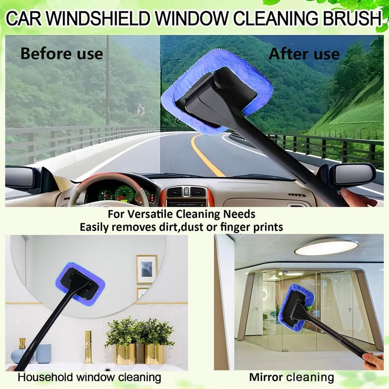 desin Car Windshield Cleaning Tool, Windshield Cleaner with 5 Washable and Reusable Microfiber Pads and Extendable Handle, for Auto Glass Wiper (Blue) - Image 4
